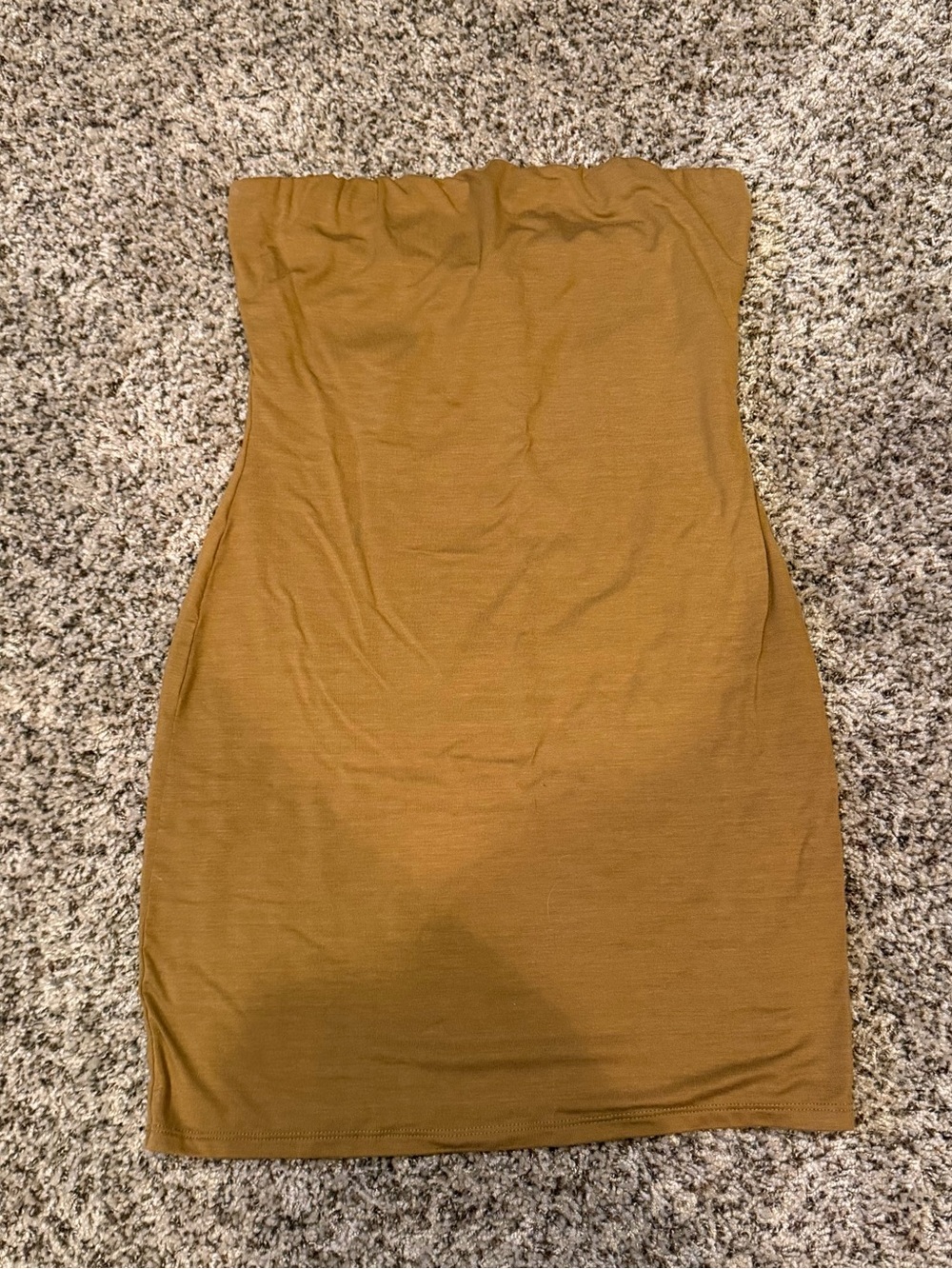Reformation Strapless Bodycon Dress in Mustard Brown